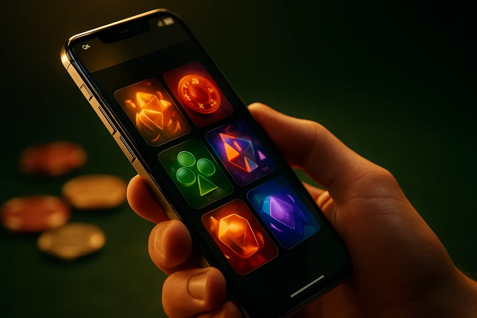 Flagship Android smartphone showing a premium casino app interface